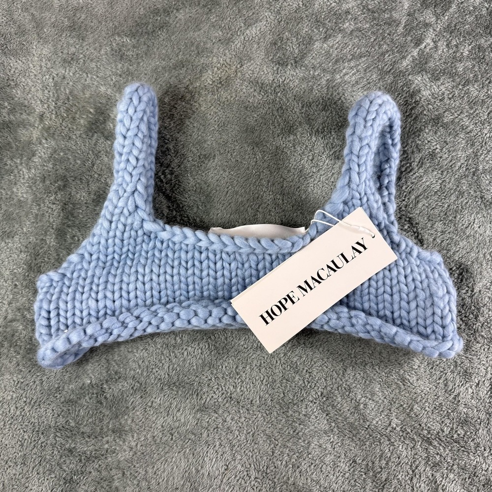 Hope Macaulay Crop Top XL Blue Chunky Knit Handmade Ireland Designer Tank Bralet